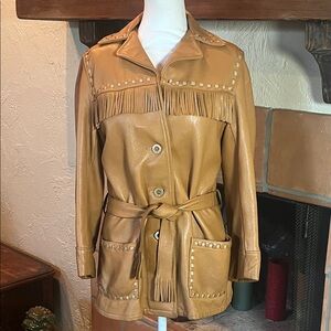 Mid Western Sport Tog Genuine Deerskin Pebbled Leather Tie-Waist Jacket, size 34
